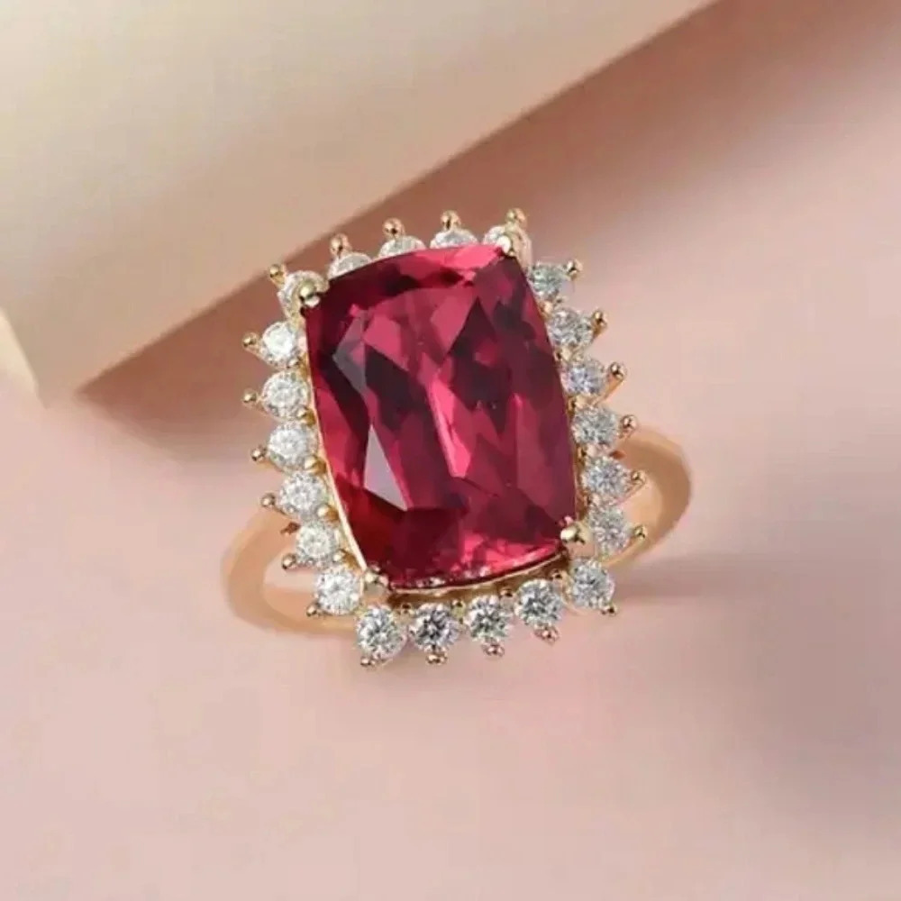 Padparadscha Sapphire & Genuine Moissanite Sunburst Ring. - Picture 9 of 9
